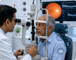 Doctor performing cataract examination