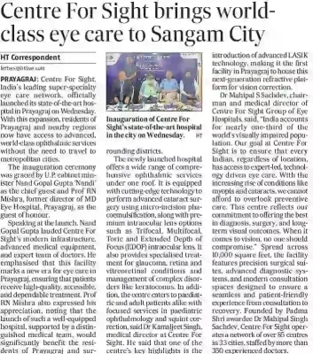 Centre For Sight brings world-class eye care to Sangam City