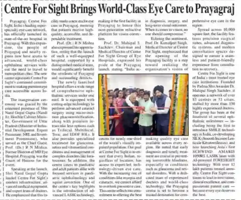 Centre For Sight Brings World-Class Eye Care to Prayagraj