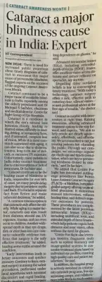 Cataract a majorblindness causein India: Expert