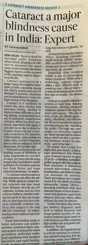 Cataract a majorblindness causein India: Expert